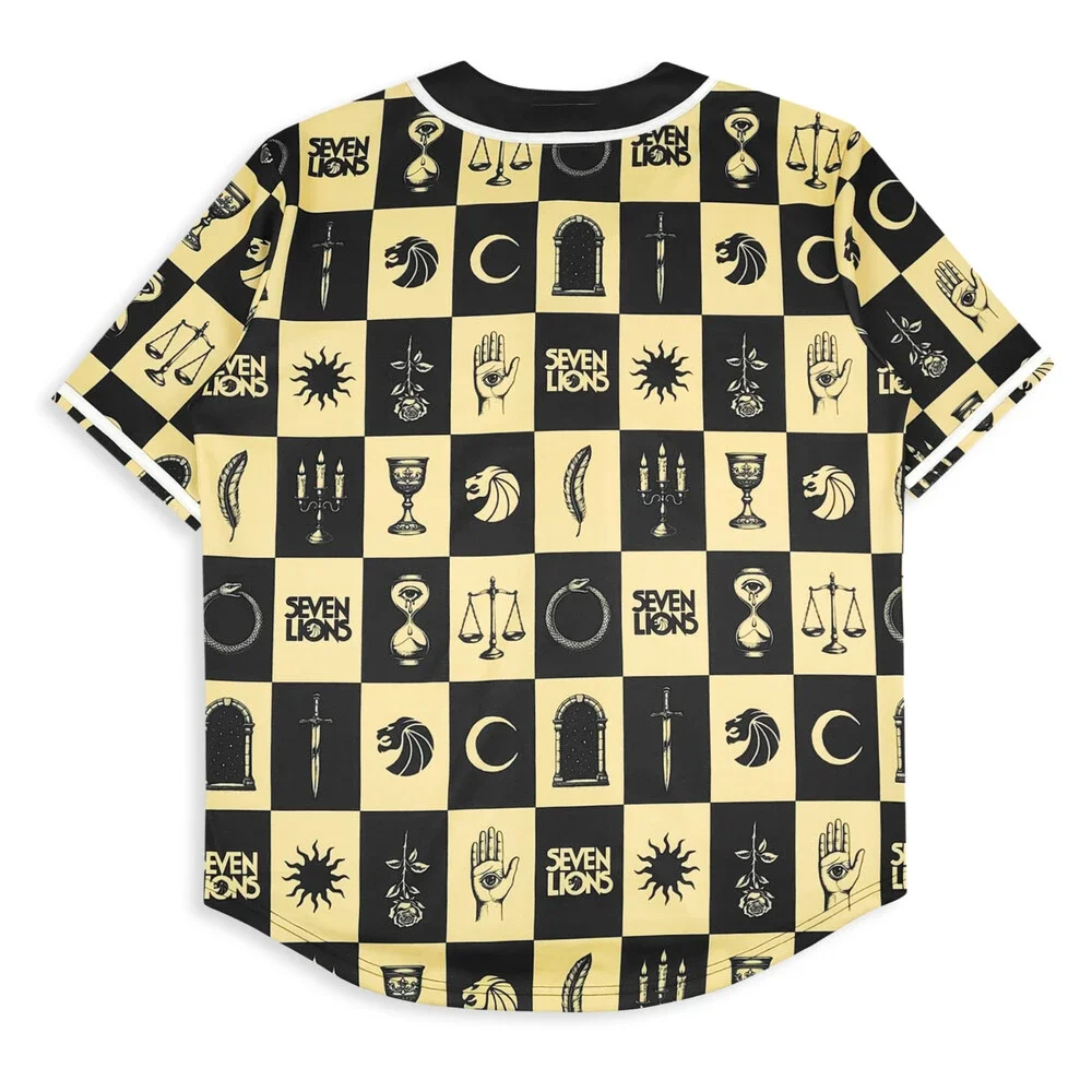 SEVEN LIONS - CHECKERED EDM Rave Baseball Jersey size L Large